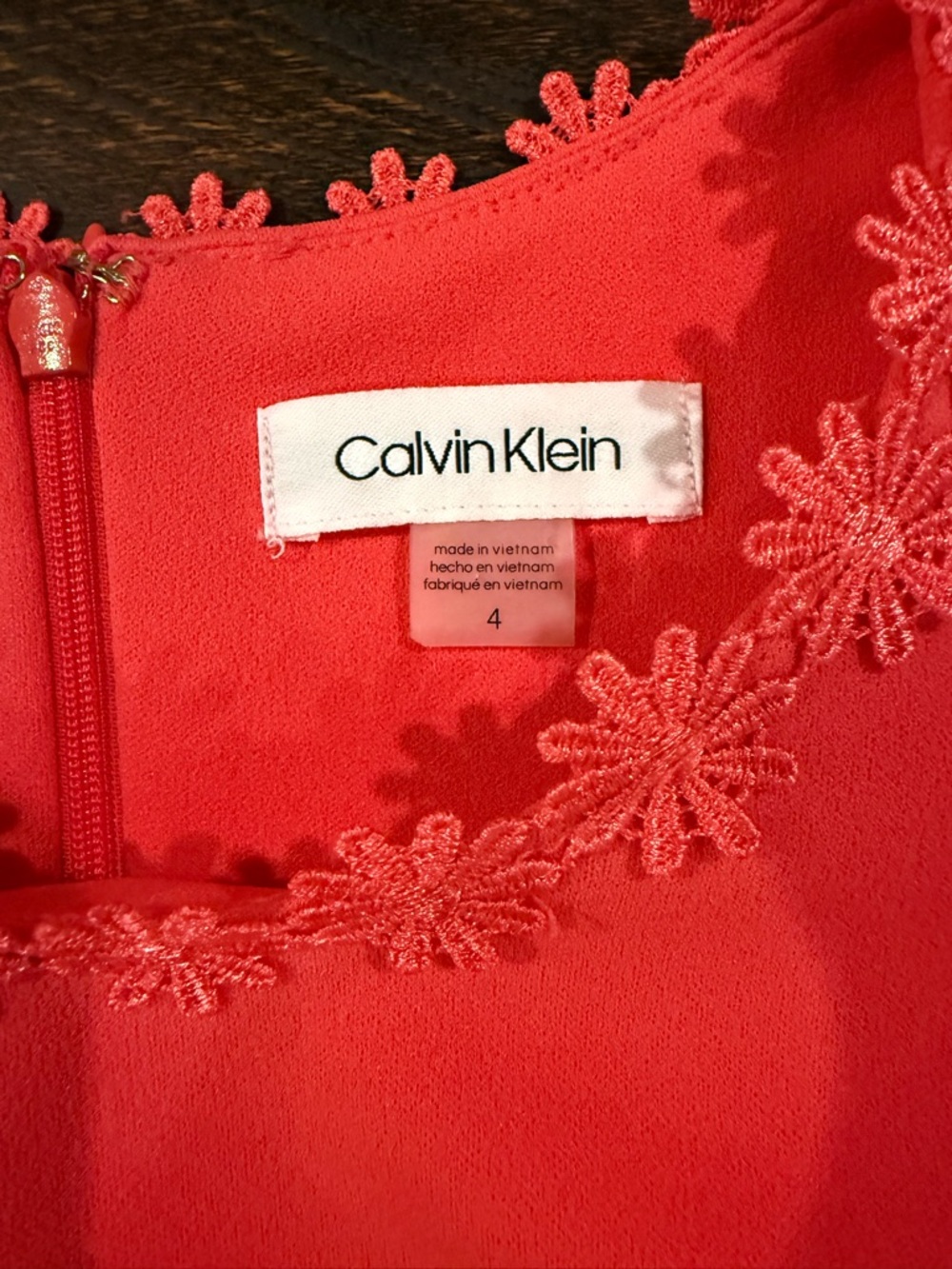 Calvin Klein Red Sheath Dress Size 4 Floral Trim Sleeveless Career - Picture 4 of 12